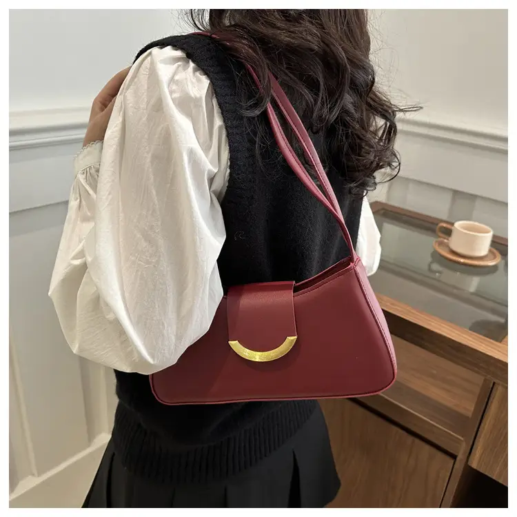 Women's Black Shoulder Bag with Gold Trim 2024 Spring — feature 14