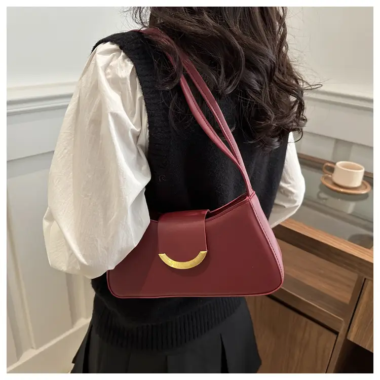 Women's Black Shoulder Bag with Gold Trim 2024 Spring — feature 15