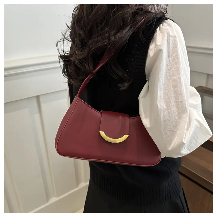 Women's Black Shoulder Bag with Gold Trim 2024 Spring — feature 16