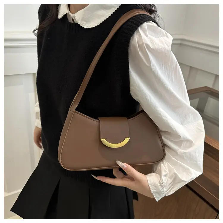 Women's Black Shoulder Bag with Gold Trim 2024 Spring — feature 19