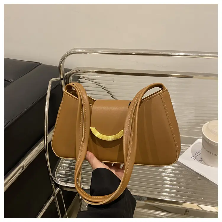 Women's Black Shoulder Bag with Gold Trim 2024 Spring — feature 24