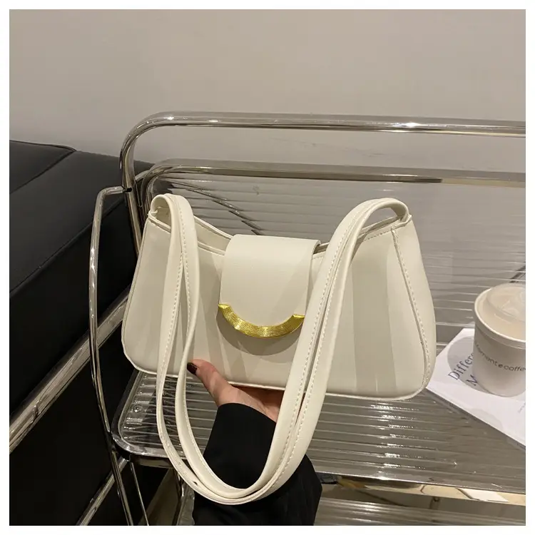 Women's Black Shoulder Bag with Gold Trim 2024 Spring — feature 25