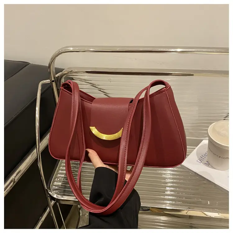 Women's Black Shoulder Bag with Gold Trim 2024 Spring — feature 26