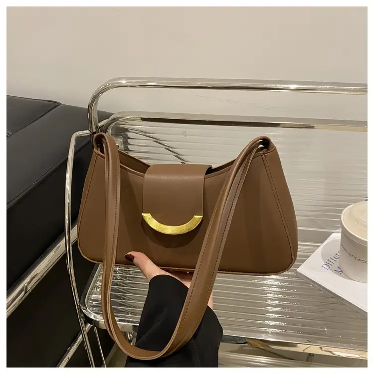 Women's Black Shoulder Bag with Gold Trim 2024 Spring — feature 28
