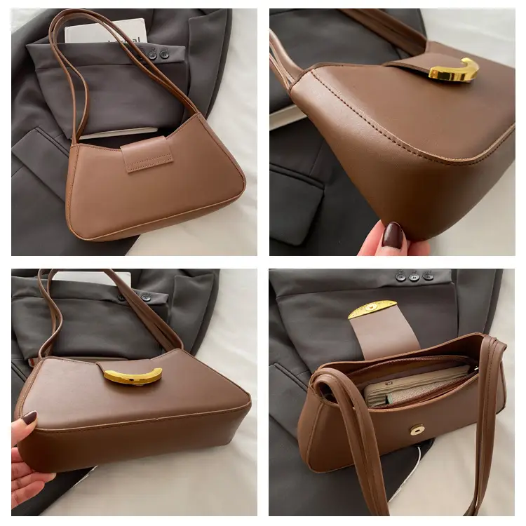 Women's Black Shoulder Bag with Gold Trim 2024 Spring — feature 7