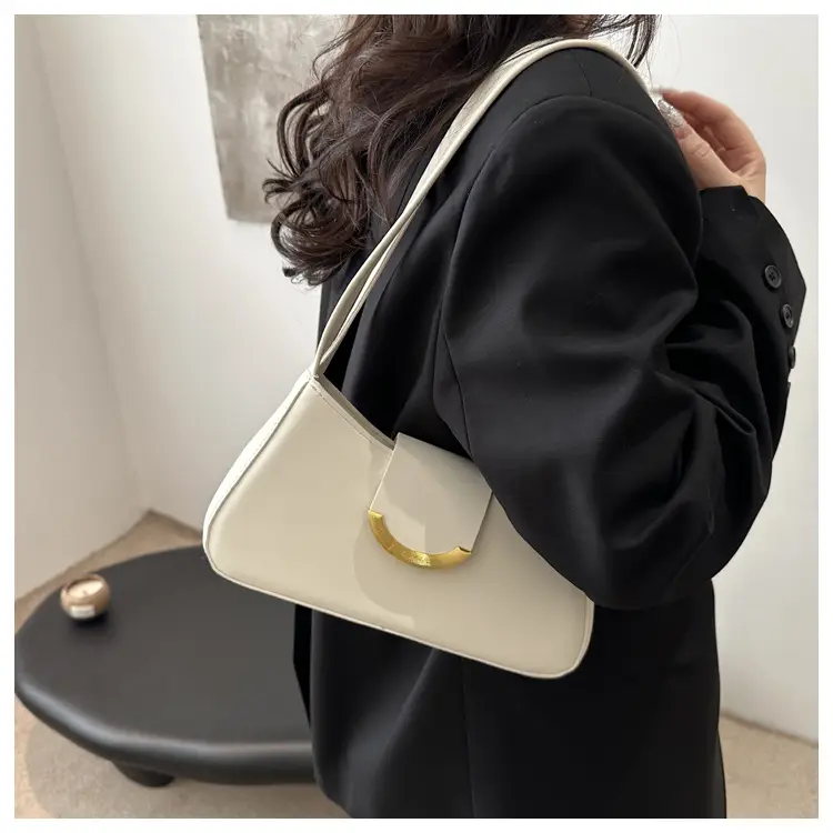 Women's Black Shoulder Bag with Gold Trim 2024 Spring — feature 8