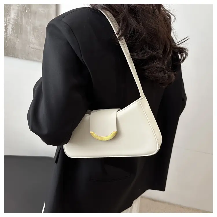 Women's Black Shoulder Bag with Gold Trim 2024 Spring — feature 9