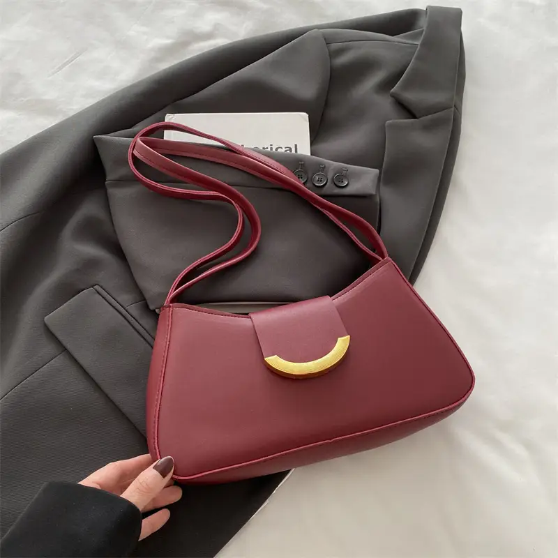 Women's Black Shoulder Bag with Gold Trim 2024 Spring
