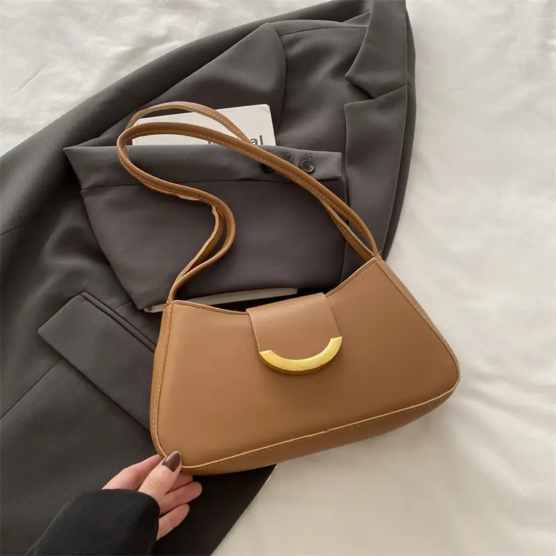 Women's Black Shoulder Bag with Gold Trim 2024 Spring