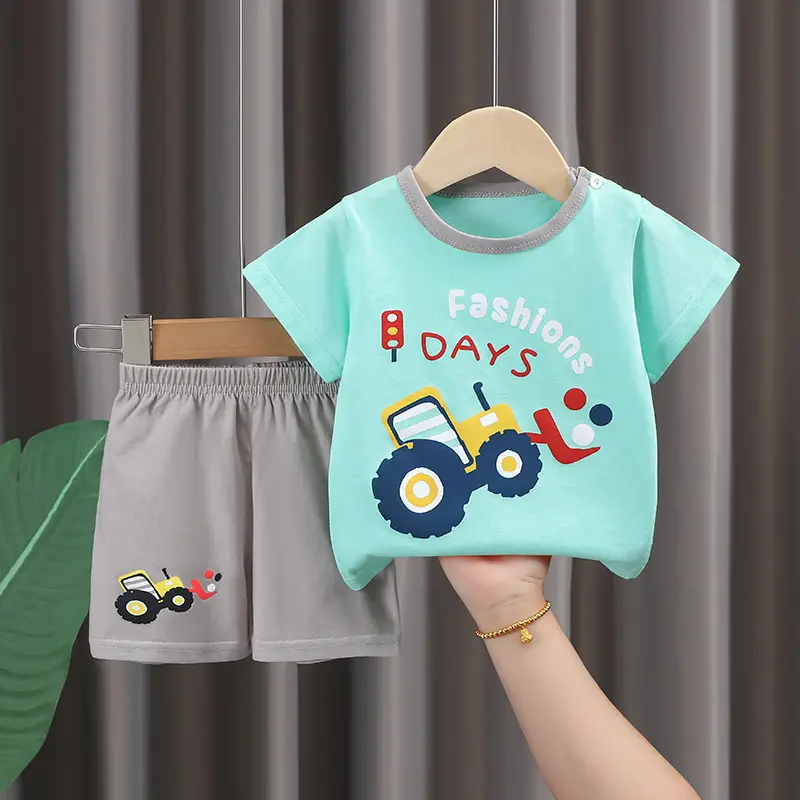Kids Cotton T-Shirt Shorts Set Blue Gray Summer — feature 10