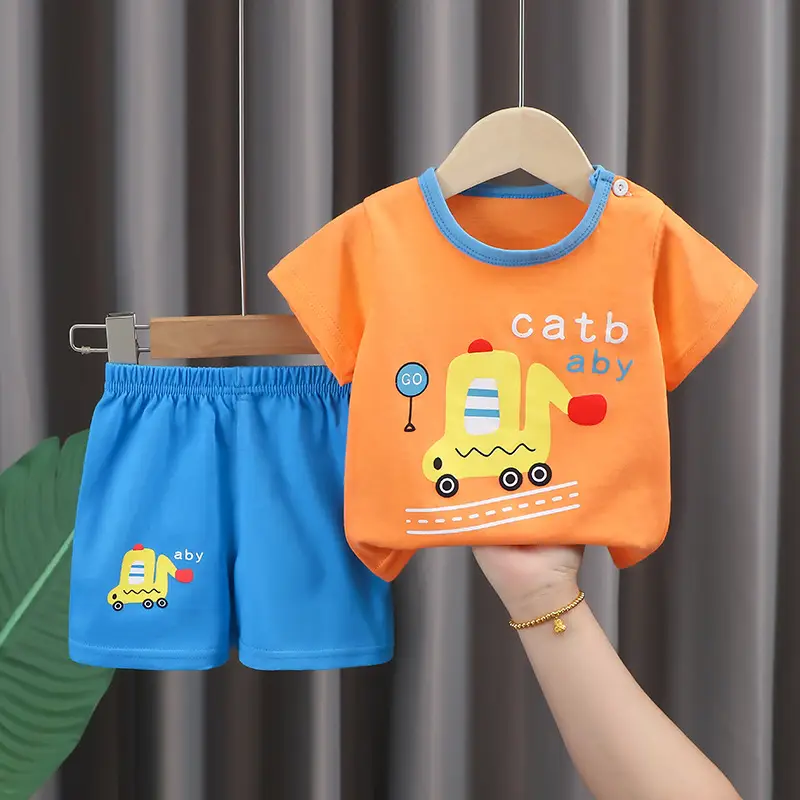 Kids Cotton T-Shirt Shorts Set Blue Gray Summer — feature 5