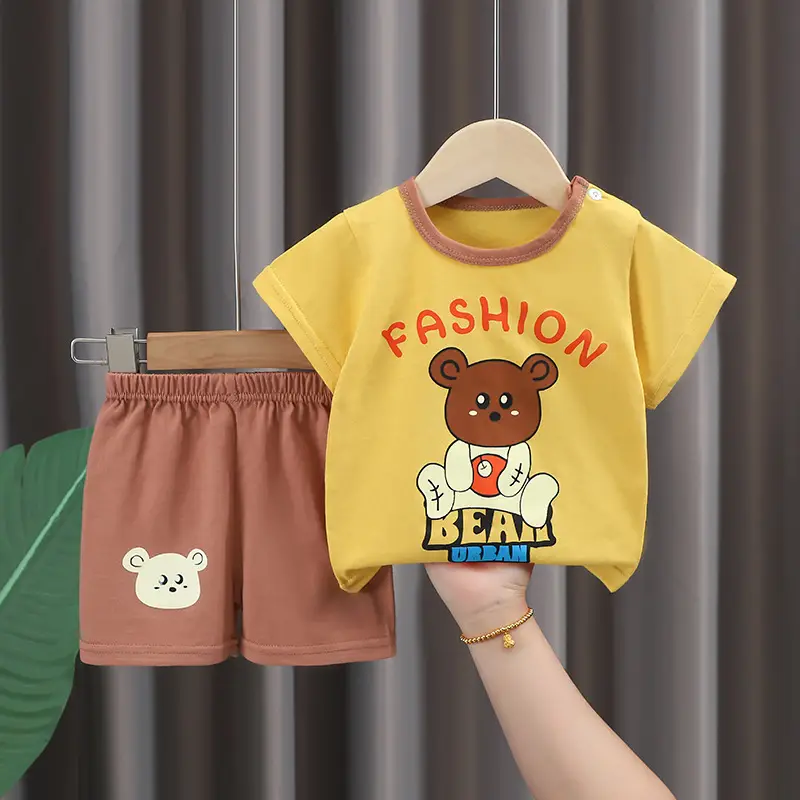 Kids Cotton T-Shirt Shorts Set Blue Gray Summer — feature 7