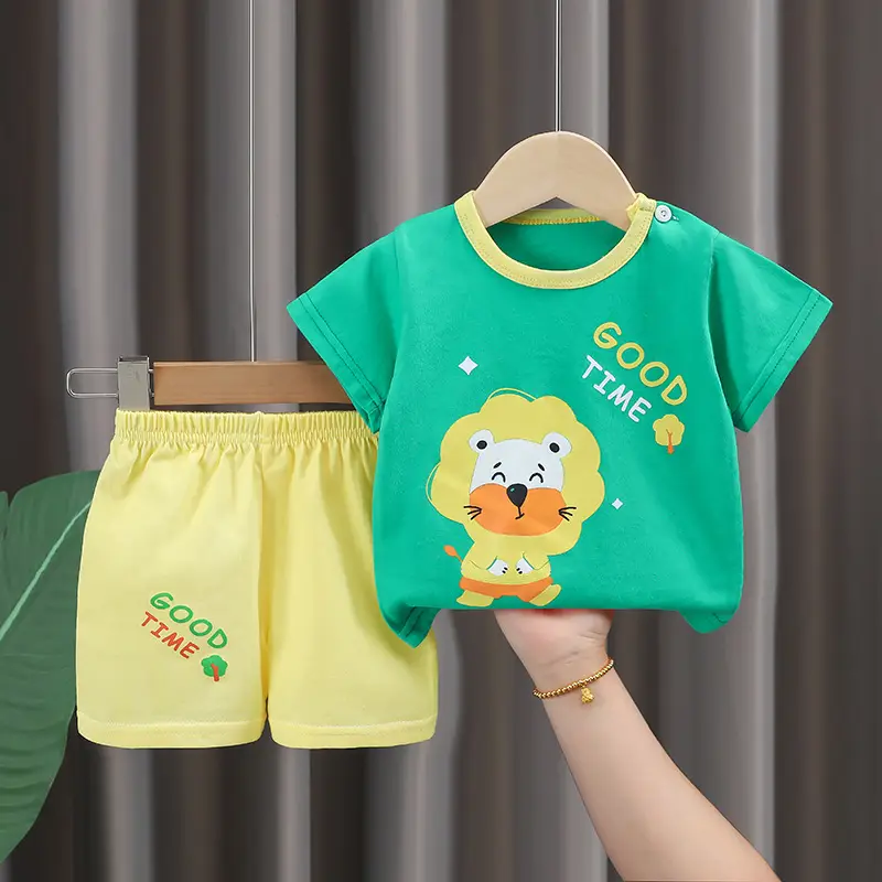 Kids Cotton T-Shirt Shorts Set Blue Gray Summer — feature 9