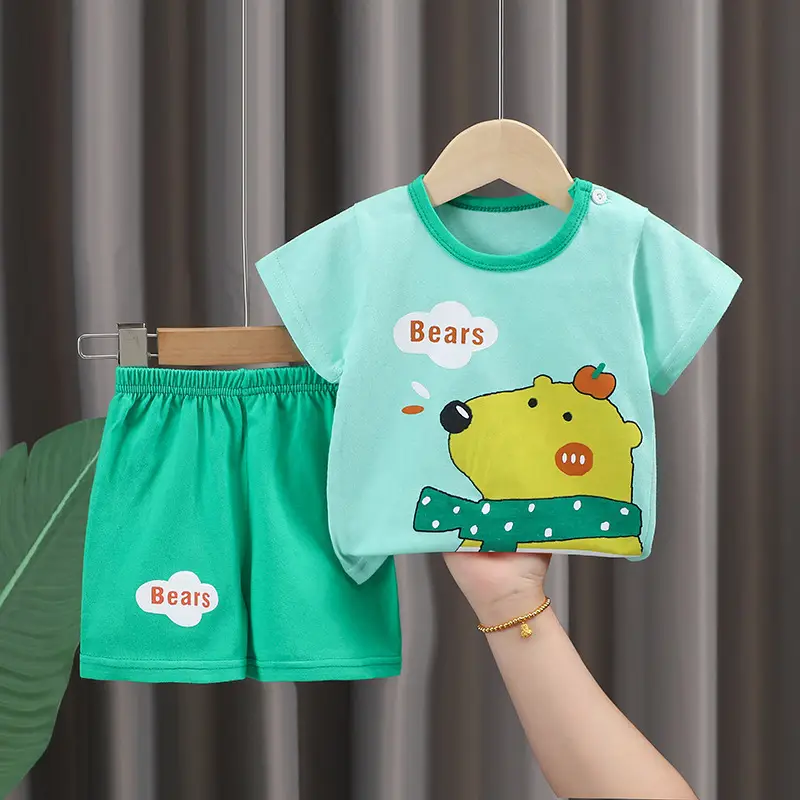 Kids Cotton T-Shirt Shorts Set Blue Gray Summer - Image 12