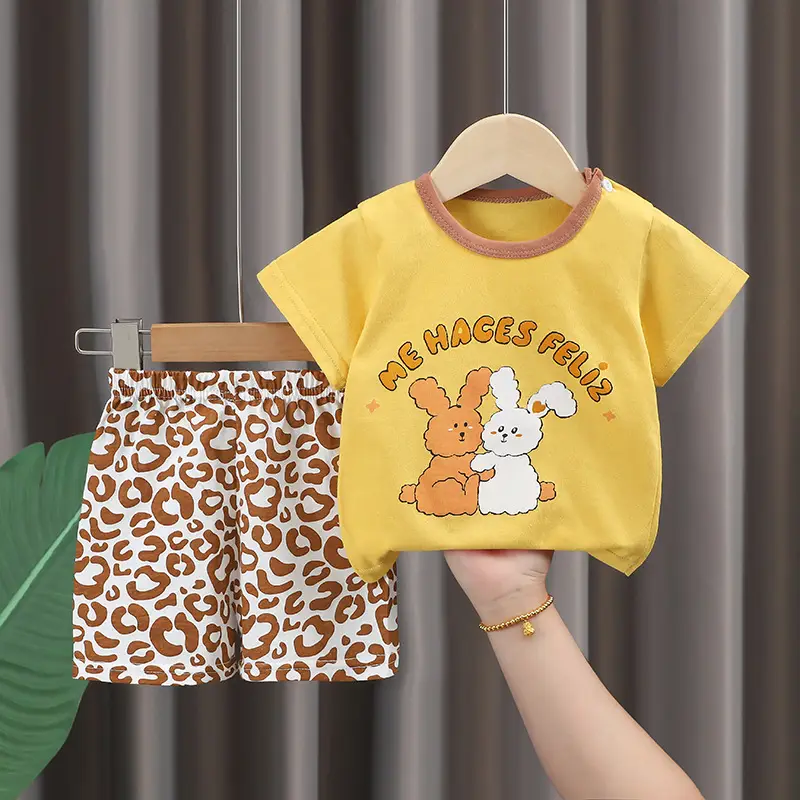 Kids Cotton T-Shirt Shorts Set Blue Gray Summer - Image 14