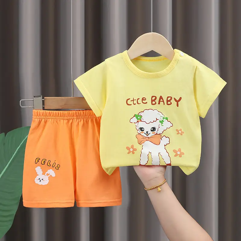 Kids Cotton T-Shirt Shorts Set Blue Gray Summer - Image 18