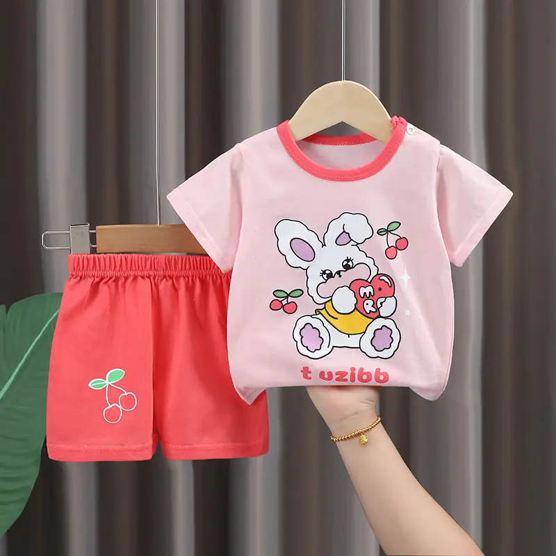 Kids Cotton T-Shirt Shorts Set Blue Gray Summer - Image 20