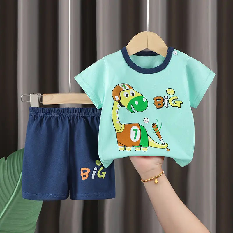 Kids Cotton T-Shirt Shorts Set Blue Gray Summer - Image 23