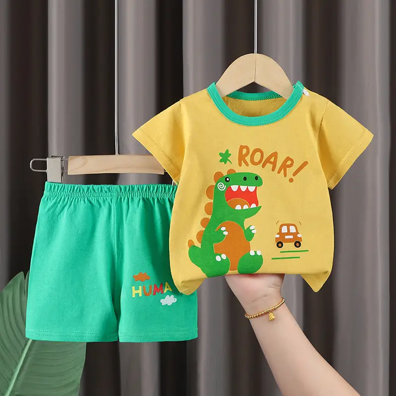 Kids Cotton T-Shirt Shorts Set Blue Gray Summer - Image 25