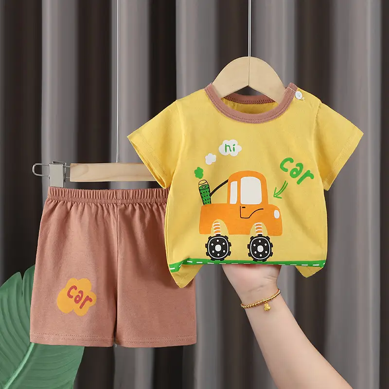Kids Cotton T-Shirt Shorts Set Blue Gray Summer - Image 27
