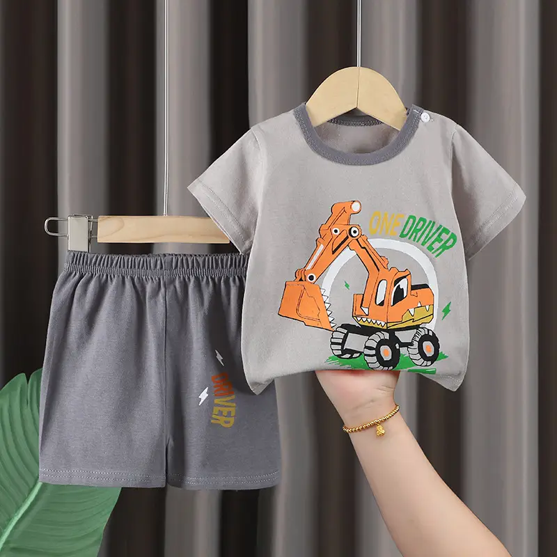 Kids Cotton T-Shirt Shorts Set Blue Gray Summer - Image 28
