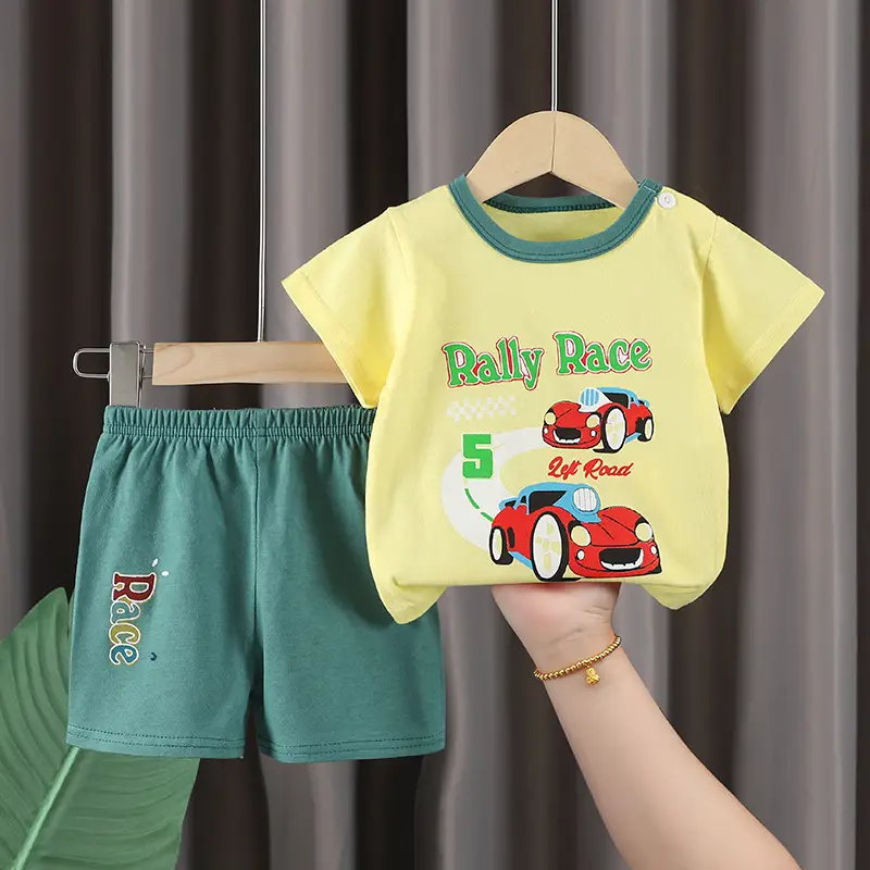 Kids Cotton T-Shirt Shorts Set Blue Gray Summer - Image 29