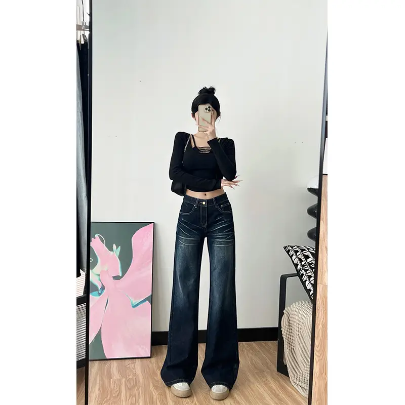 Dark Blue Wide Leg Jeans for Tall Women 175cm