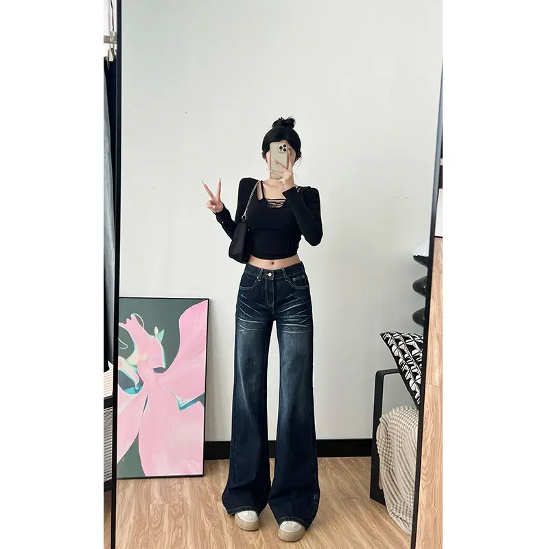 Dark Blue Wide Leg Jeans for Tall Women 175cm