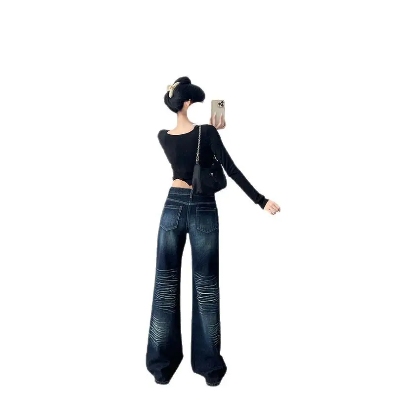 Dark Blue Wide Leg Jeans for Tall Women 175cm