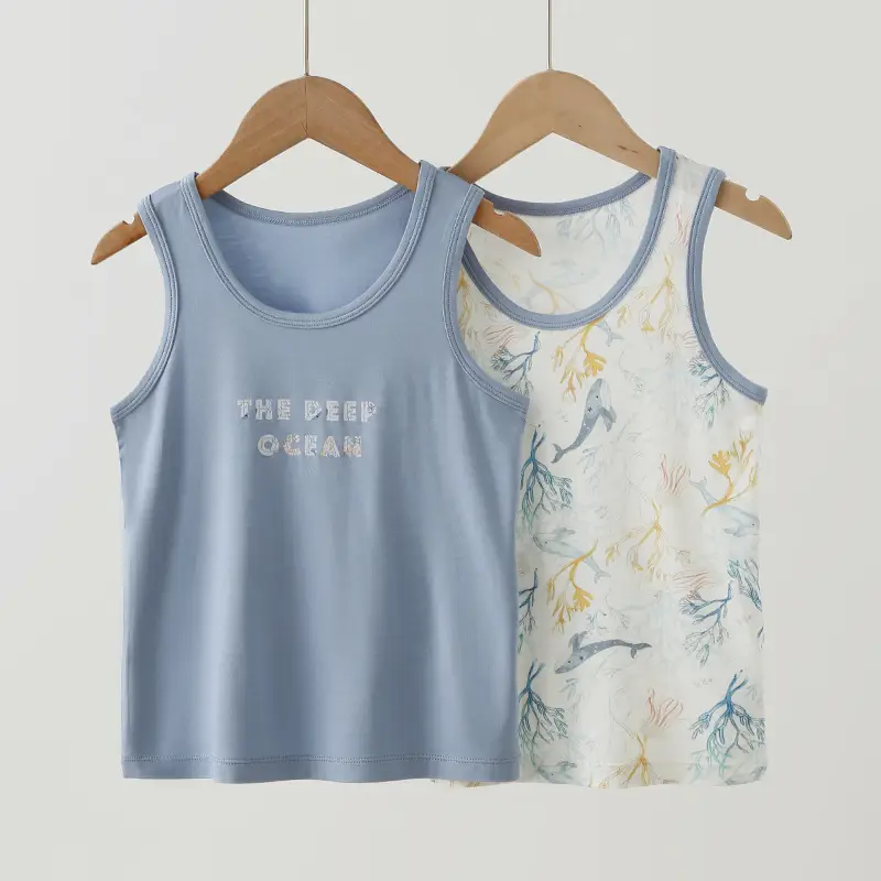 Summer Boys Sleeveless T-Shirt Set Green Floral - Image 2