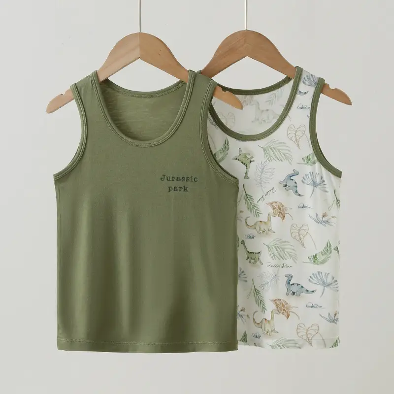 Summer Boys Sleeveless T-Shirt Set Green Floral - Image 3