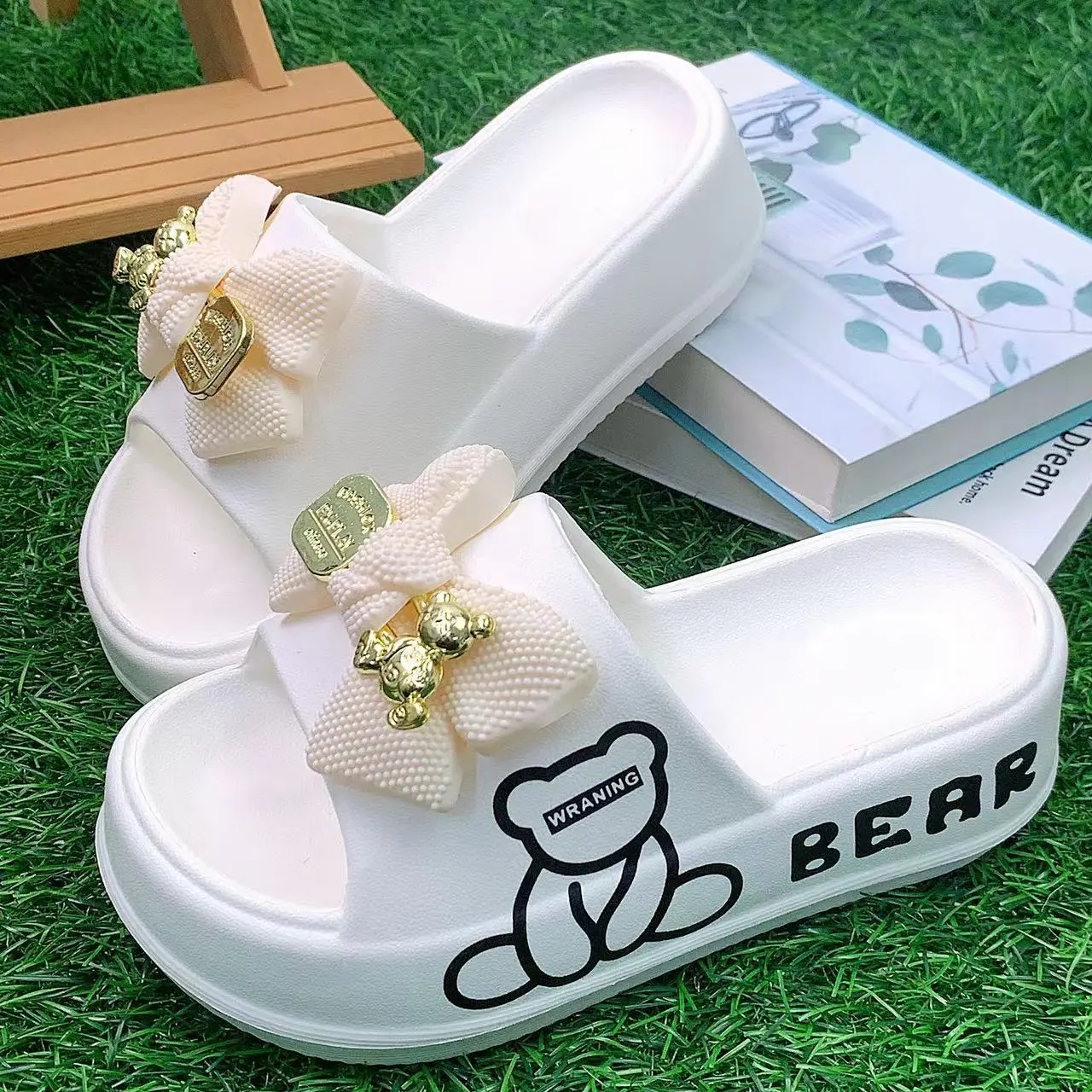 Women's White Bear Bow EVA Slippers Spring Summer