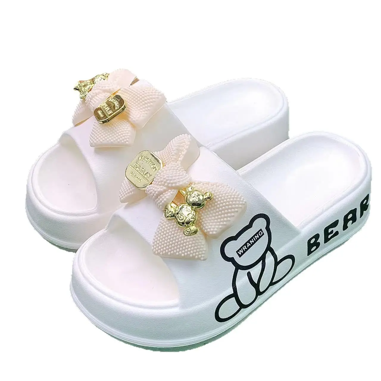 Women's White Bear Bow EVA Slippers Spring Summer