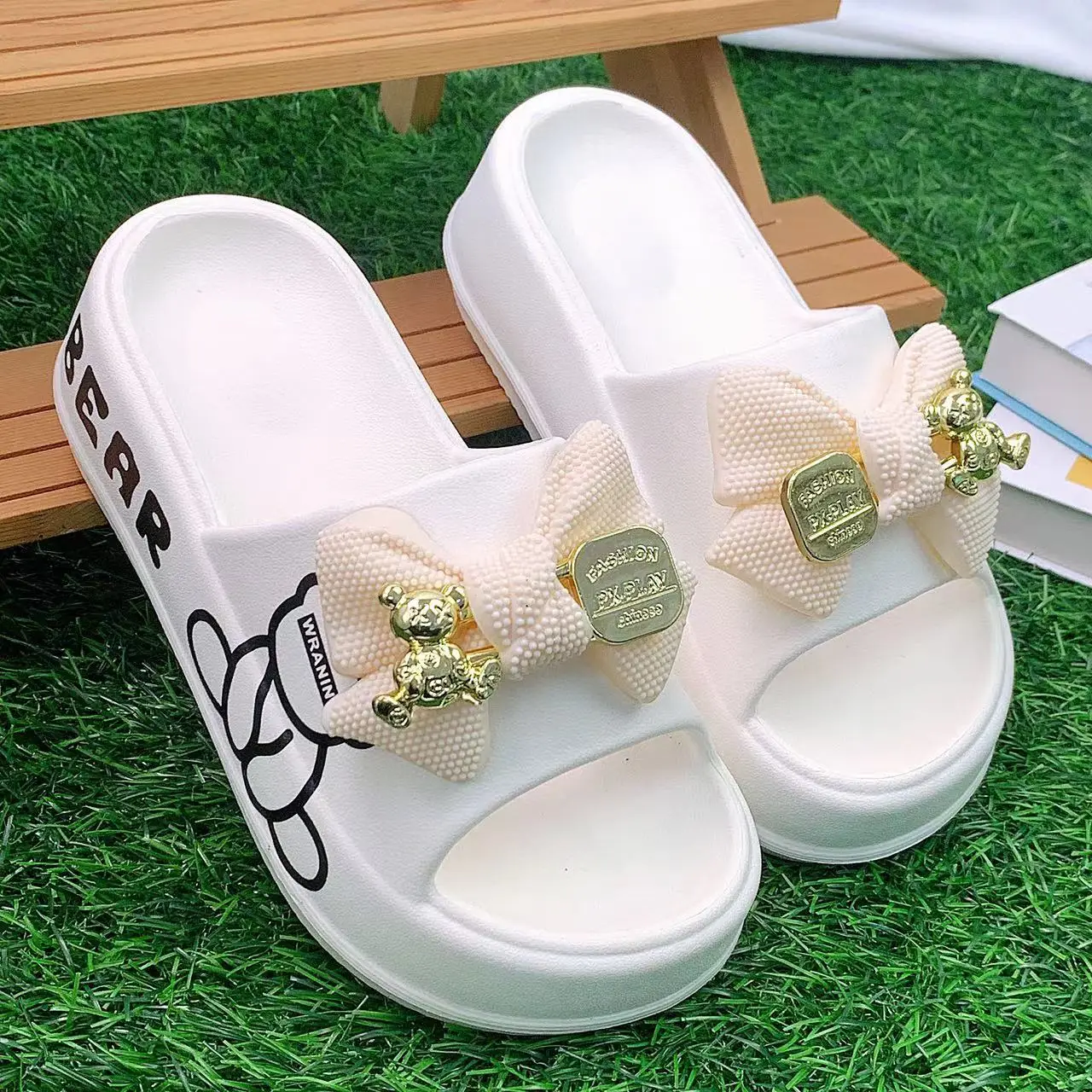 Women's White Bear Bow EVA Slippers Spring Summer — feature 10