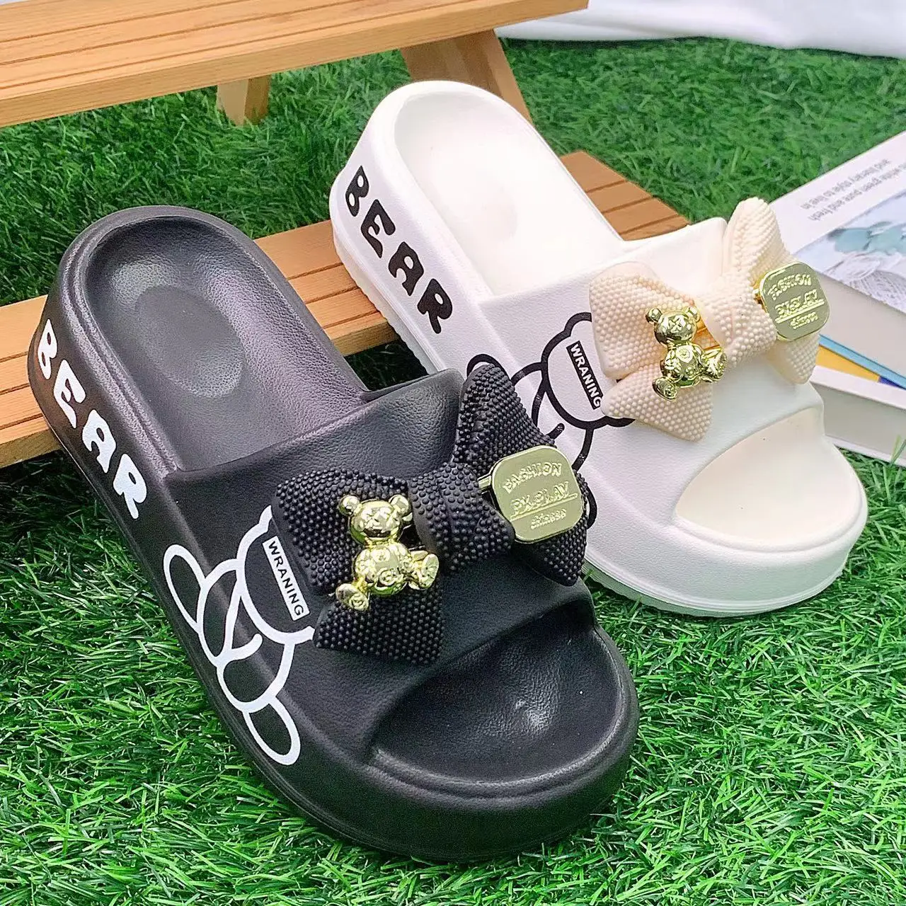 Women's White Bear Bow EVA Slippers Spring Summer — feature 3
