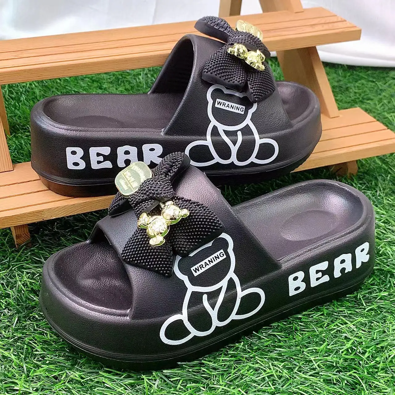 Women's White Bear Bow EVA Slippers Spring Summer — feature 5
