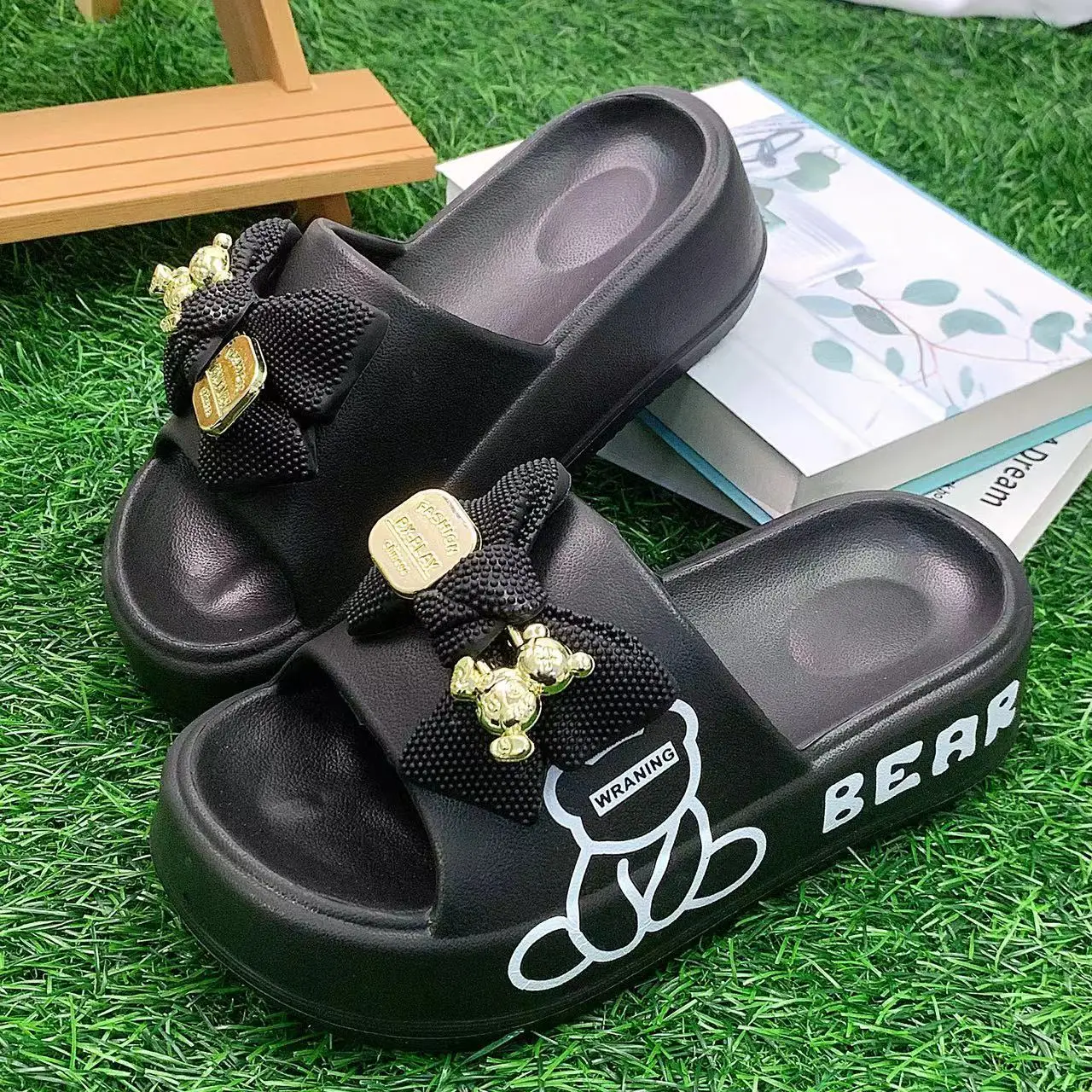 Women's White Bear Bow EVA Slippers Spring Summer — feature 7