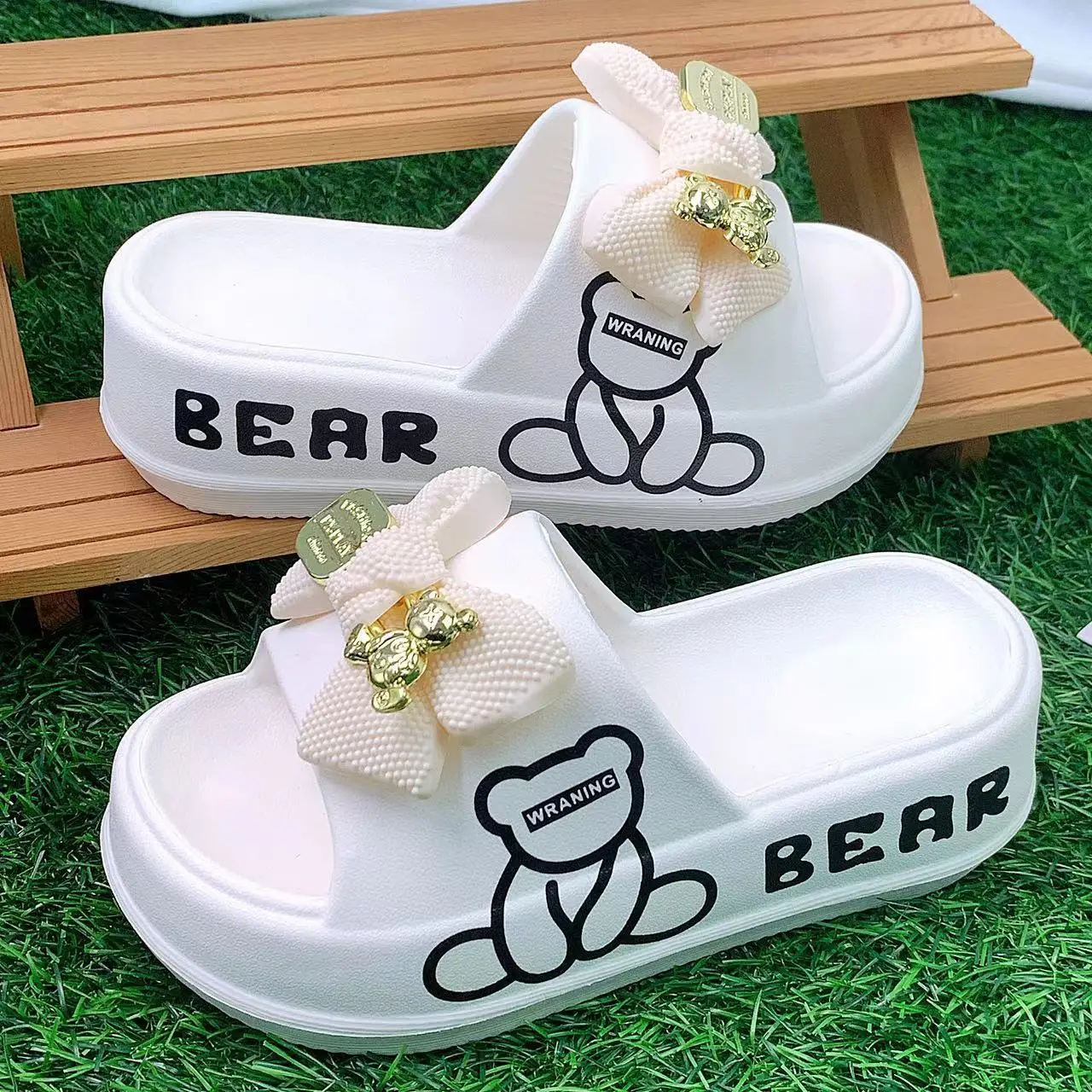 Women's White Bear Bow EVA Slippers Spring Summer — feature 9