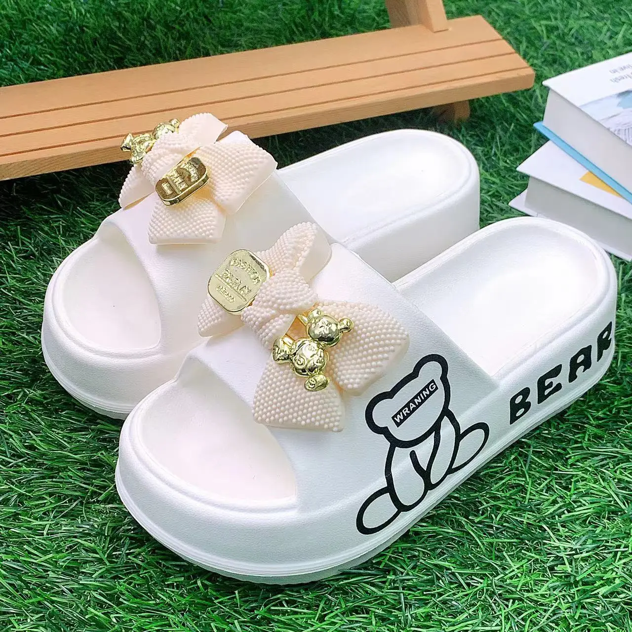Women's White Bear Bow EVA Slippers Spring Summer