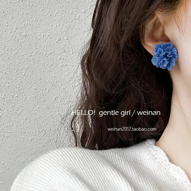 Blue 3D Pleated Flower Earrings for Women — feature 3