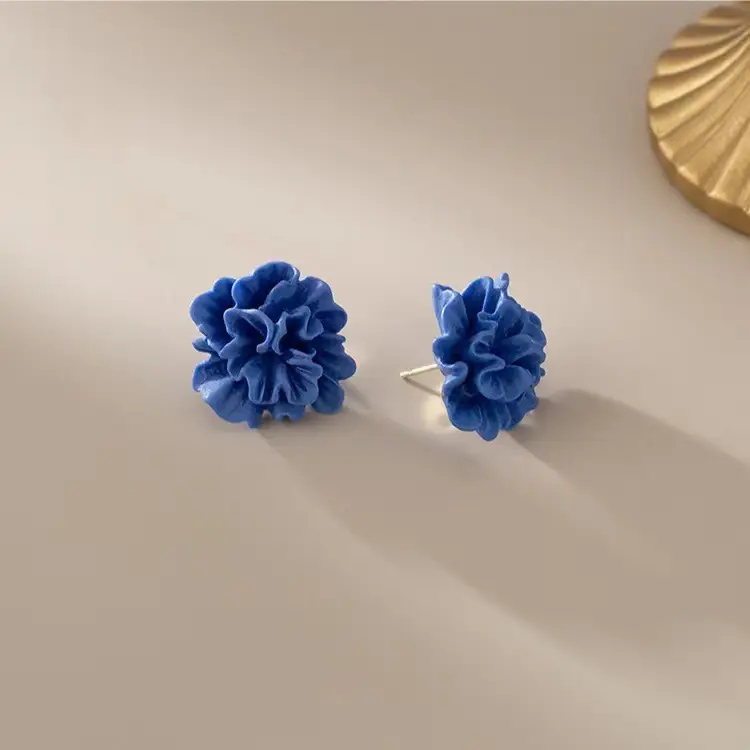 Blue 3D Pleated Flower Earrings for Women — feature 4