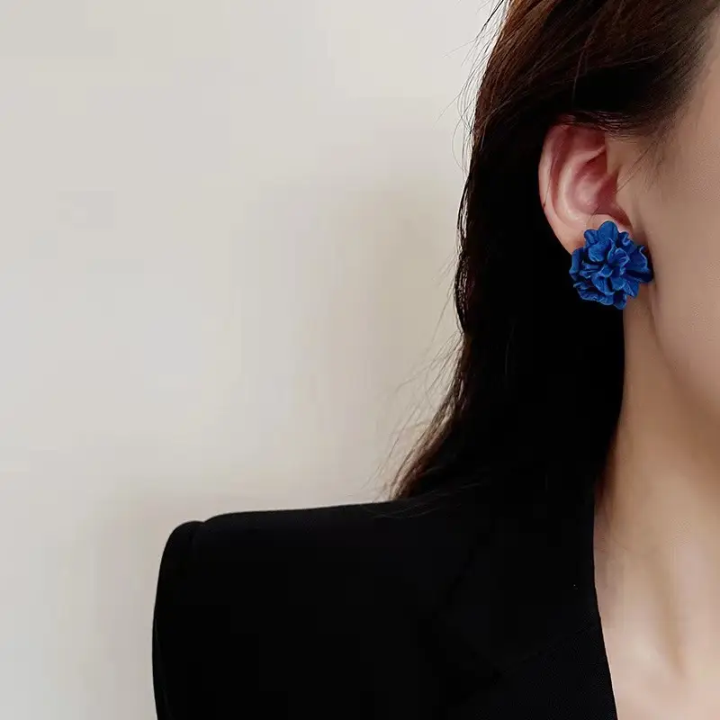 Blue 3D Pleated Flower Earrings for Women — feature 5