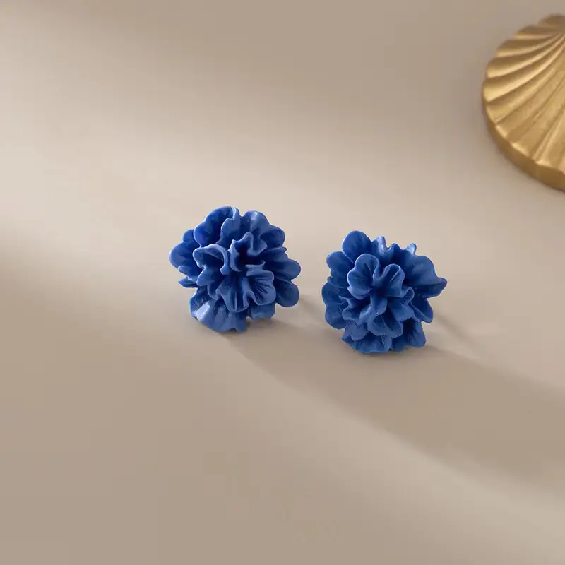 Blue 3D Pleated Flower Earrings for Women — feature 6