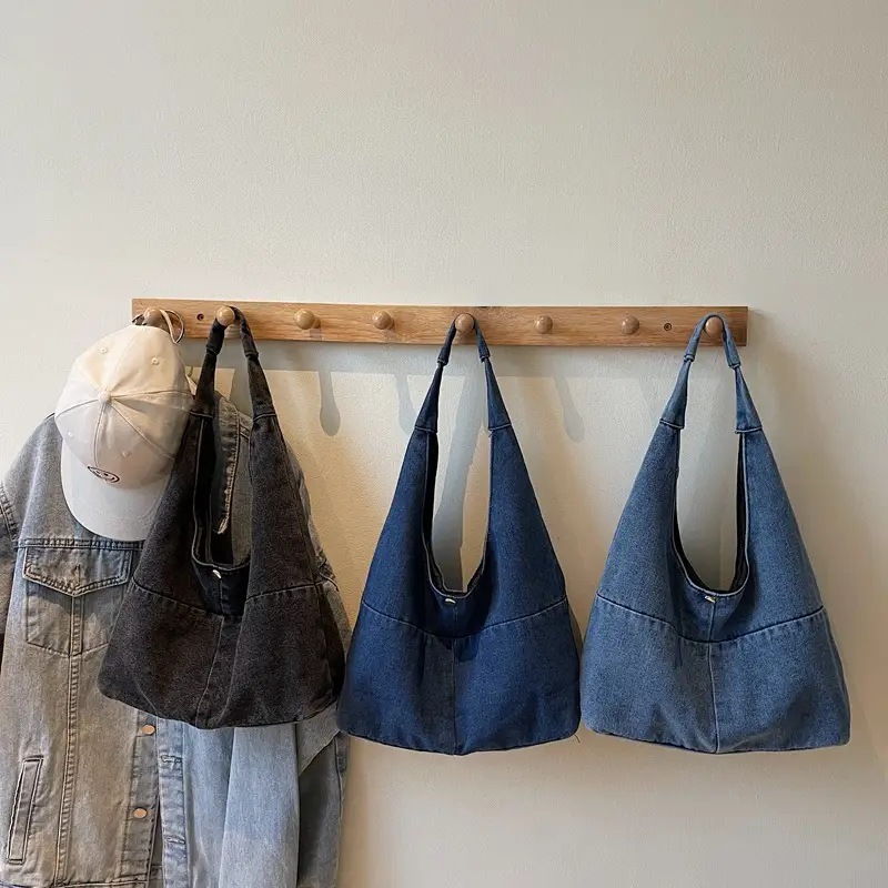 Women Denim Shoulder Bag Commuter Light Blue - Image 7