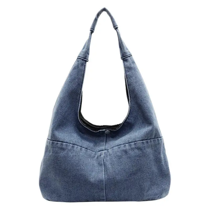 Women Denim Shoulder Bag Commuter Light Blue - Image 8