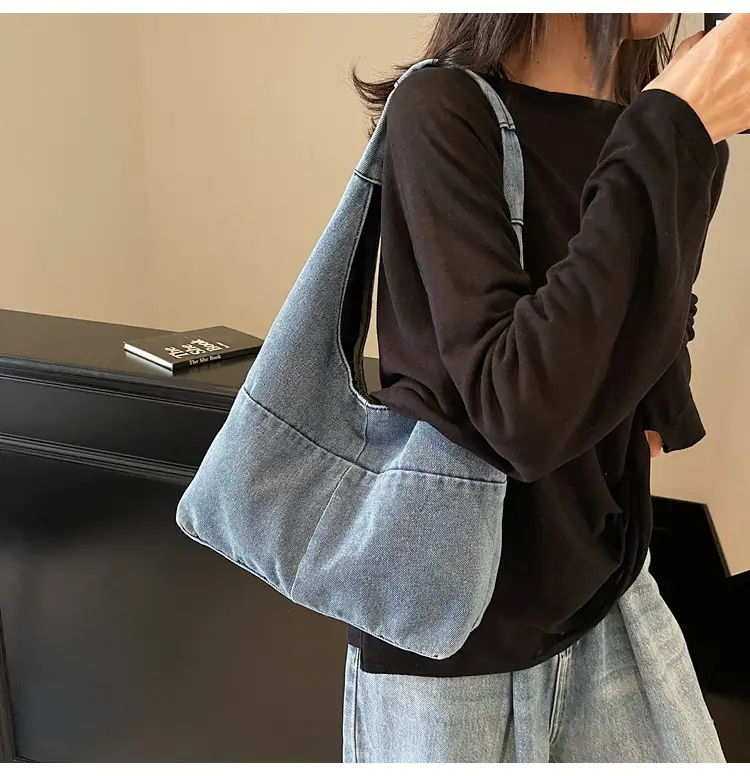 Women Denim Shoulder Bag Commuter Light Blue — feature 9