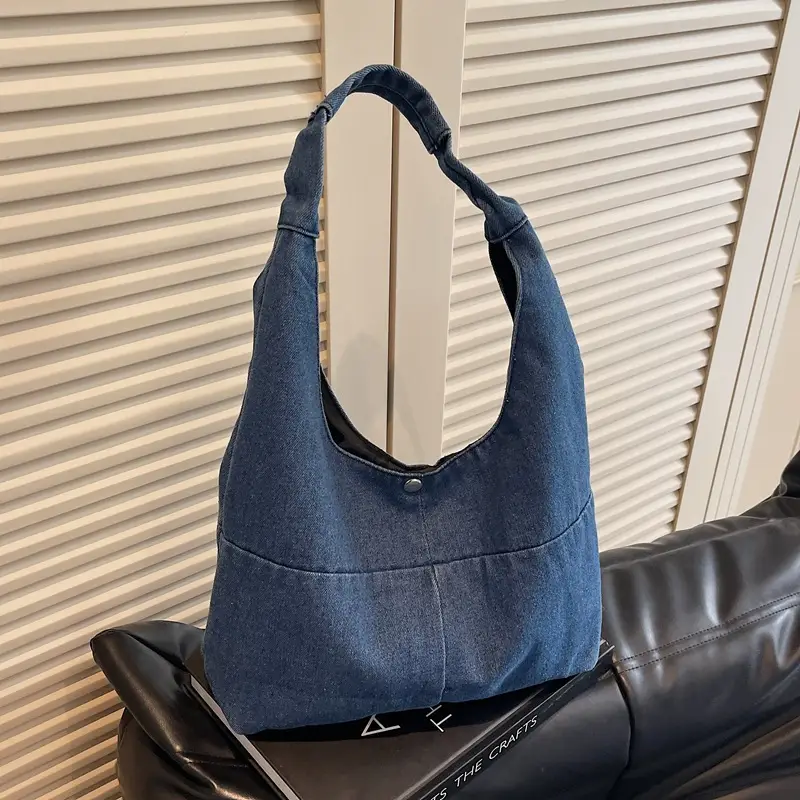 Women Denim Shoulder Bag Commuter Light Blue - Image 2