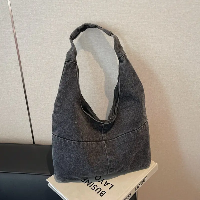 Women Denim Shoulder Bag Commuter Light Blue - Image 3