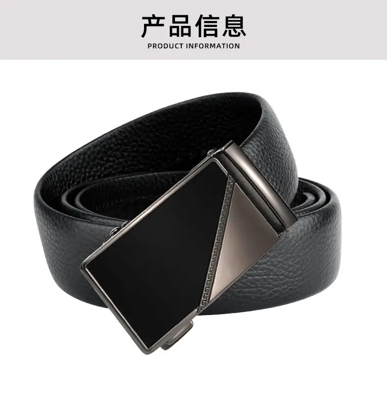 Men's Black Cowhide Belt with Silver Buckle — feature 3