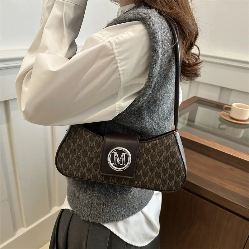 Korean Style Women's Letter Printed Shoulder Bag Brown - Image 7